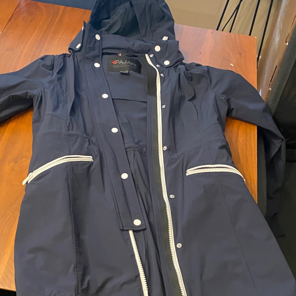 Pajar Navy Raincoat with White Zipper Details